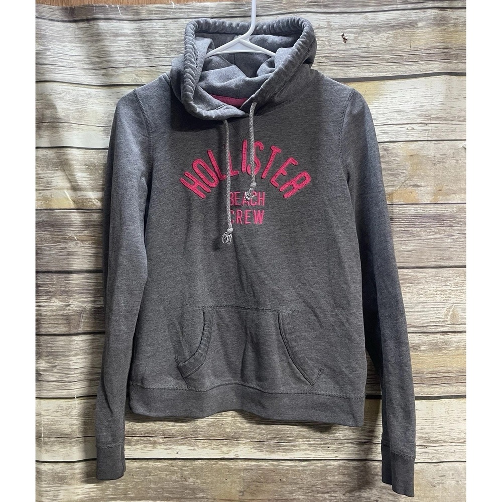 Hollister Hoodie Juniors Medium Long Sleeve Pullover Sweatshirt Gray Pink Logo